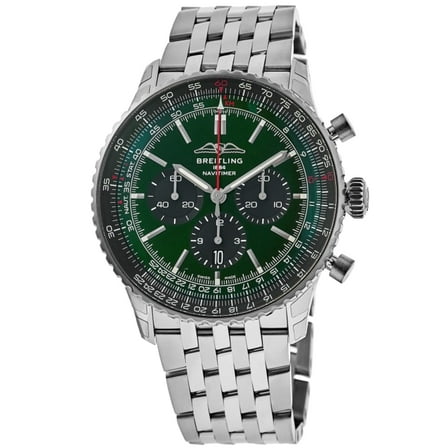 Breitling Navitimer B01 Chronograph 46 Automatic Green Dial Steel Bracelet Men's Watch AB0137241L1A1