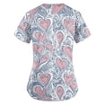 thumbnail image 4 of Scrubs for Women Comfortable Lightweight Durable Soft Stretch Flower Printed V-Neck Short Sleeve Medical Scrub Top 2025 Deep Red 3XL, 4 of 4