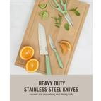 Martha Stewart 16 Piece Lockton High Carbon Stainless Steel Cutlery Kitchen Knife Block Set W/ABS Tripe Riveted Forged Handle Acacia Wood Block - Sage Green W/Gold