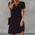 thumbnail image 3 of WQQZJJ Women's Summer Dresses, Solid Color Casual Round Neck Short Sleeve Dress, Fashion Slim Waist and Knee-Length Dresses, 3 of 5