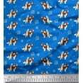 thumbnail image 1 of Soimoi Blue Rayon Fabric Bird,Paw & Cocker Spaniel Dog Printed Fabric 1 Yard 42 Inch Wide, 1 of 3
