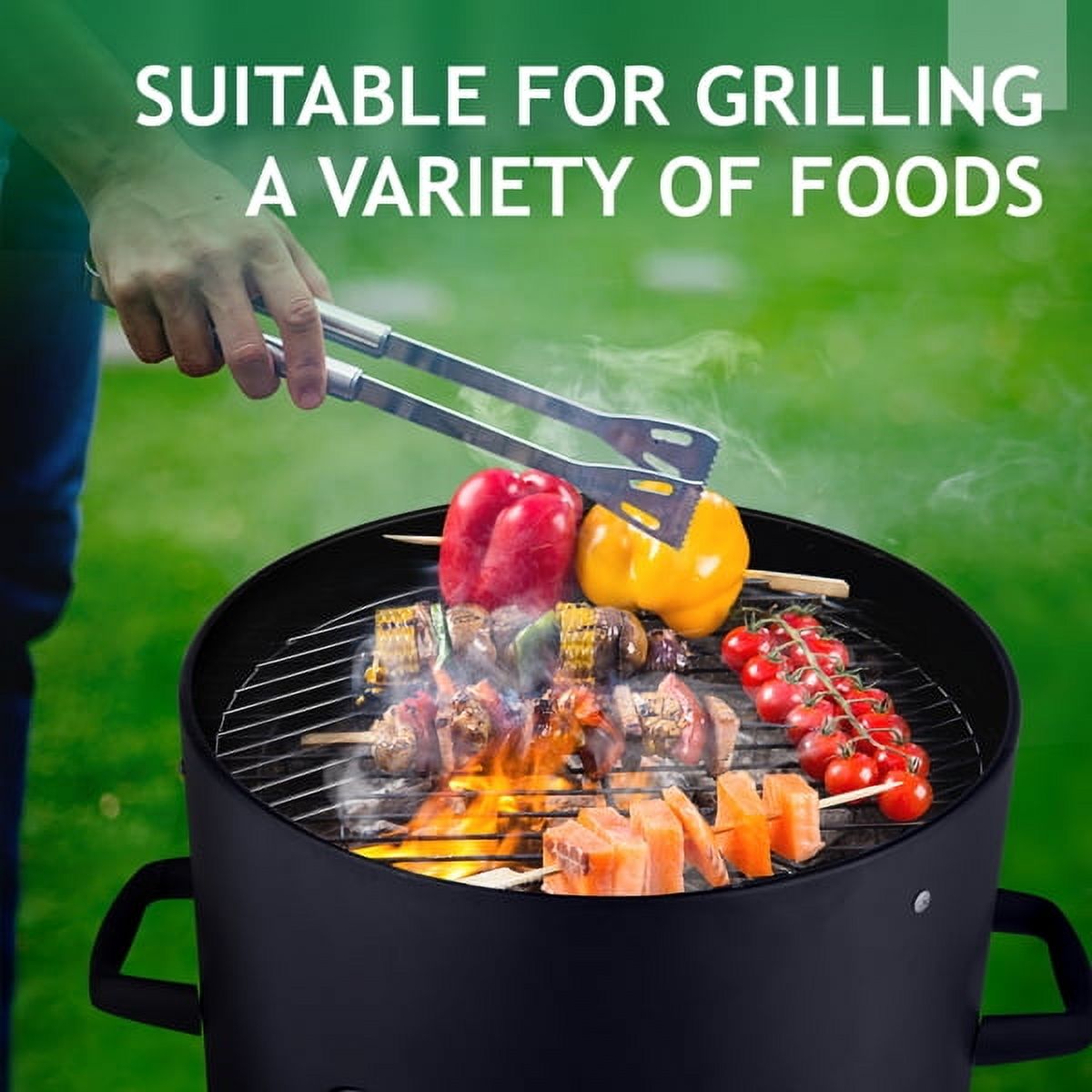 Vertical 18.5 Inch Steel Charcoal Smoker, 3 in 1Heavy Duty Round BBQ Grill for Outdoor Cooking