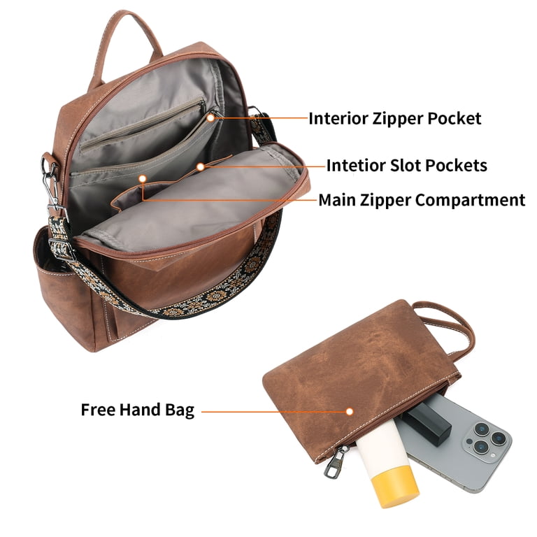 GOIACII Travel Backpack Purse, Vegan Leather Brown photo 8