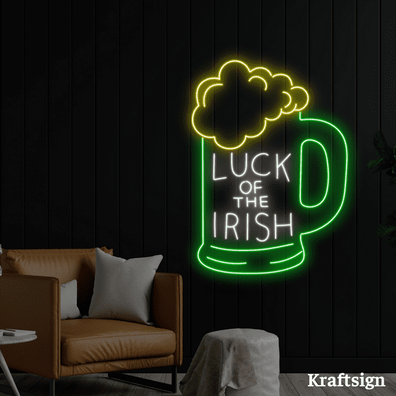 Craftnamesign Lucky Of The Irish Neon Sign, Beer LED Sign, Patrick Day Decor