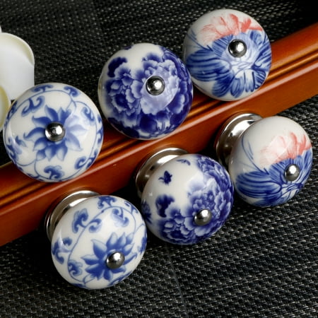Set Of 6 Ceramic Cabinet Door Knobs Drawer Dresser Handles Pulls