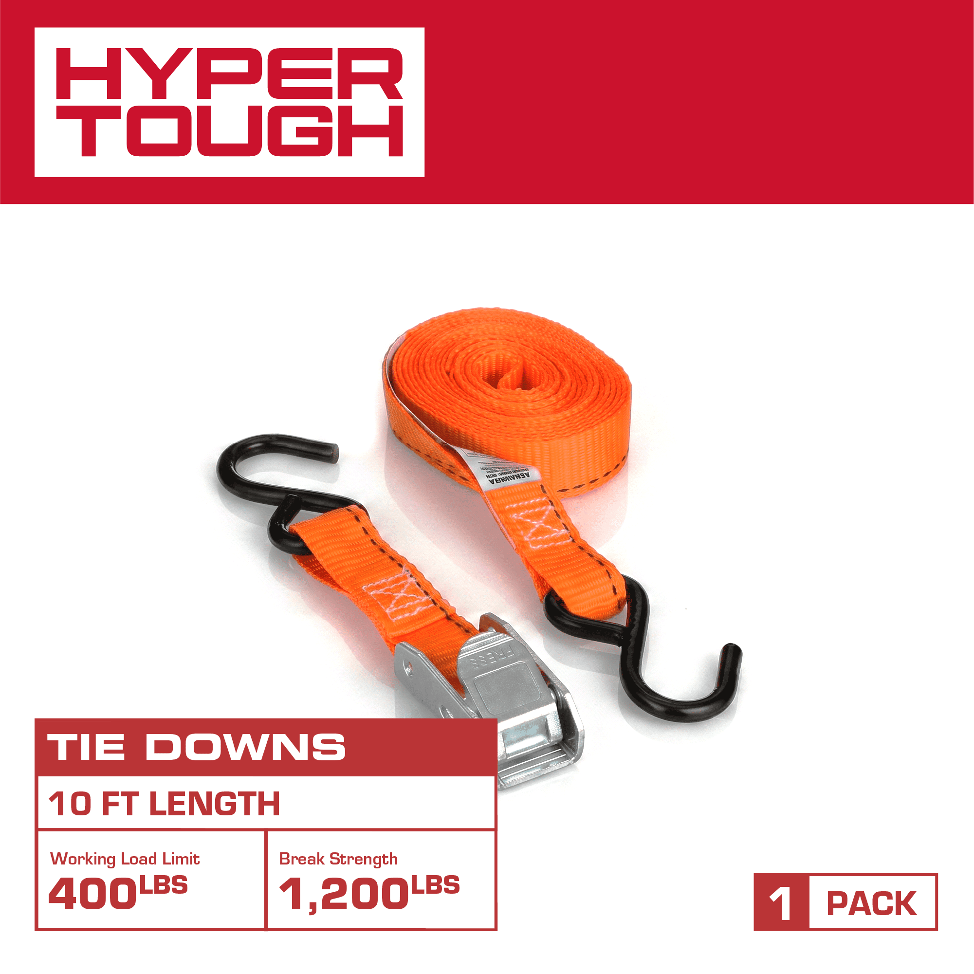Hyper Tough 10 ft x 1 in Cam Buckle Tie Down Strap, 400 lbs. WWL