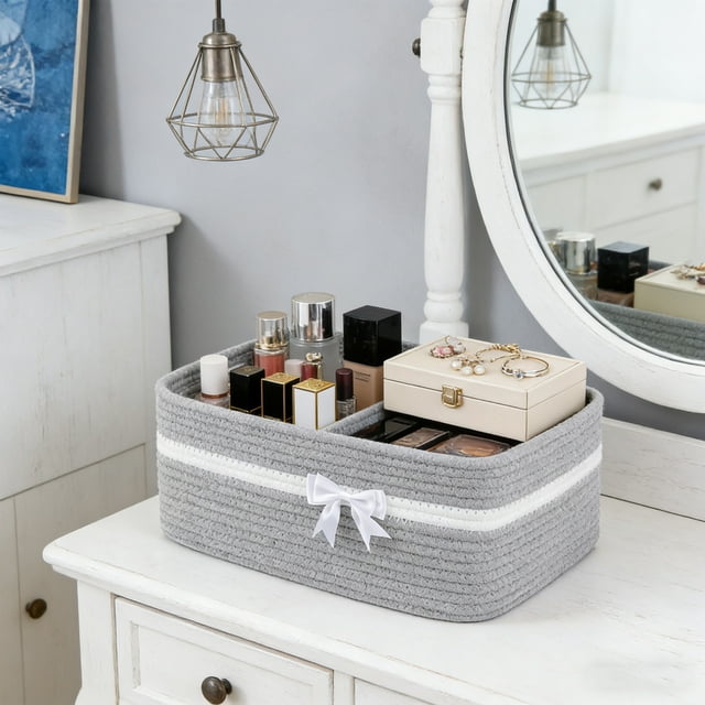 Oefntac Storage Basket Holiday Gift Woven Storage Basket Packaging Cotton Handle Foldable Lightweight Durable Multi-Color Home Clothes Toys Versatile Washable Bin Organizer