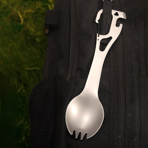 Deyuer Camping Spork Heat-resistant Anti-scalding Comfortable Grip Stainless Steel 5 in 1 Picnic Camping Spork for Camping,Stainless Steel