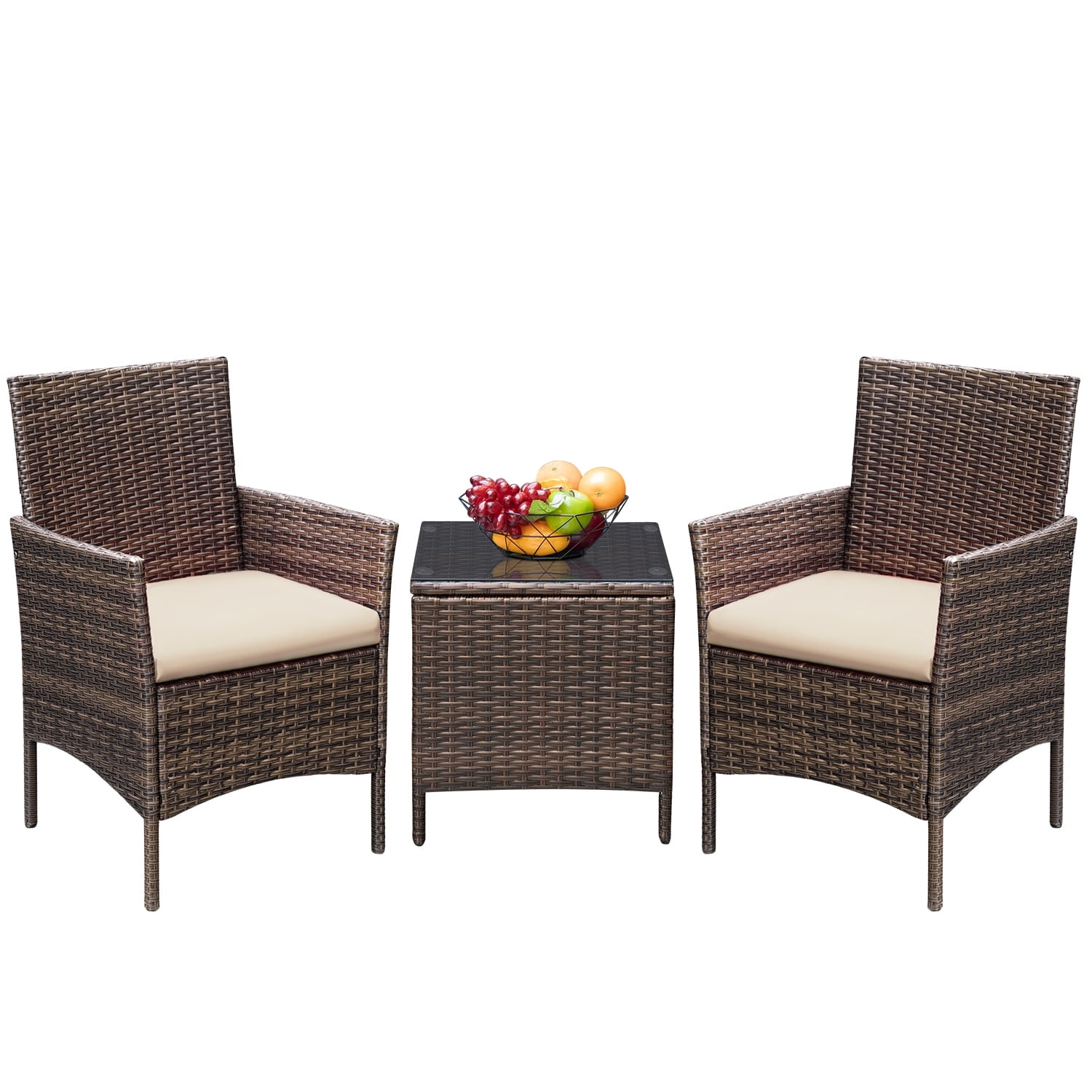 Devoko 3 Pieces Outdoor Furniture Sets Rattan Wicker Chairs Patio Conversation Set, Beige