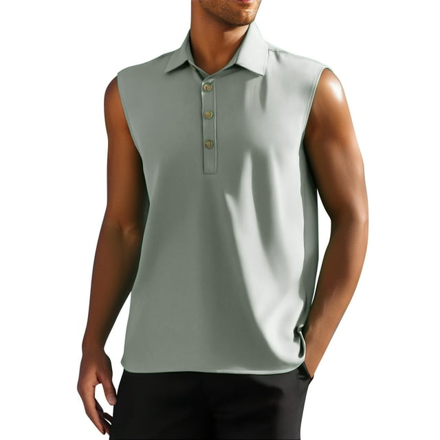 LOVZFMLL Tank Tops for Men Solid Color Summertime Casual Sleeveless Button Flip Collar Waistcoat