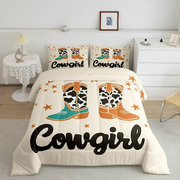 Erosebridal Cowgirl Boot Comforter Sets, Stars Print Comforters & Duvets, Cowboy Western Decor, Reversible 2-Piece