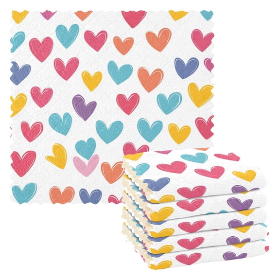 6 Pieces of Kitchen Towels 11x11Inch Kitchen Dish Cloths Kitchen Dish Towels Reuseable Cleaning Cloths Heart Pattern