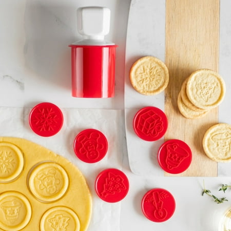 

Hadanceo Christmas Cookie Stamps Set 6 Styles Cookie Cutters Molds Plunger Non-Stick Homemade Christmas Cookies Embossing Mold Chocolate Fondant Mooncake Embosser Red