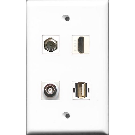 RiteAV 1 Port HDMI and 1 Port Coax Cable TV- F-Type and 1 Port USB A-A and 1 Port BNC Wall Plate