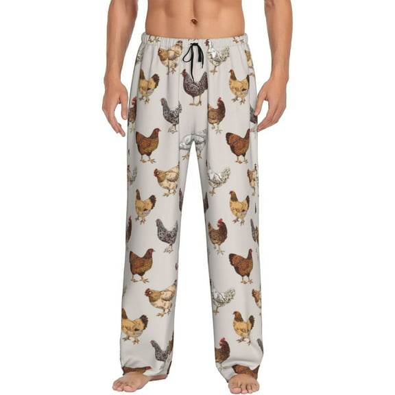 Logiee Various Chicken Print Pajama Pants for Men,Men’s Pajama Bottoms,Mens PJ Pants with Pockets & Button Fly-Small