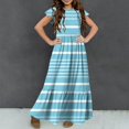 thumbnail image 5 of 2025 Girls Dresses with Pockets 6-12 Years Kids Ruffle Short Sleeve Trendy Stripe Printed Crewneck Going Out Long Maxi Dress, 5 of 7