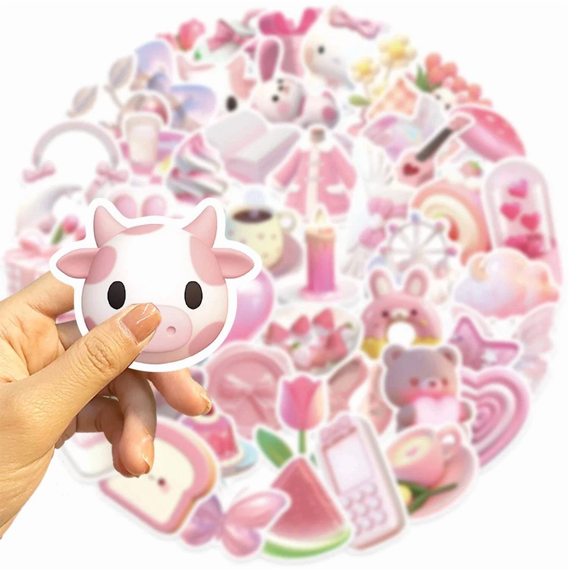 CIRCLE- 50Pcs Kawaii Pink Love Pvc Sticker Aesthetic Korean Stationery Decoration Scrapb