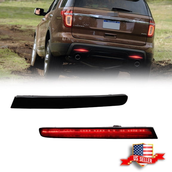 GTINTHEBOX Smoke Lens Rear Bumper Reflectors LED Tail Brake Lights For 2011-2015 Ford Explorer