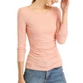 thumbnail image 3 of MODA NOVA Junior's Ruched Stretchy Crew Neck Slim Fit Basic Tops Pink S, 3 of 7
