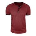 thumbnail image 4 of T-shirts pour Hommes à Manches Courtes, Col Rond, Henley, Chandail Léger Rouge avec Boutons, T-Shirts d'Été pour Hommes, 4 of 7