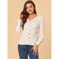 thumbnail image 3 of Camisa Allegra K Manga Larga Botones Cuello Contraste Estampado Corazones Beige XS, 3 of 6