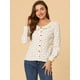 thumbnail image 3 of Camisa Allegra K Manga Larga Botones Cuello Contraste Estampado Corazones Beige XS, 3 of 6
