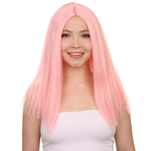 Glamorous Pink Womens Wig | Stright Medium Fancy Cosplay Halloween Wig | Premium Breathable Capless Cap