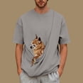 thumbnail image 2 of Men's Cat Dog Pocket Carrier Soothe Crew Neck Short Sleeve Kangaroo T Shirt Gray, 2 of 5