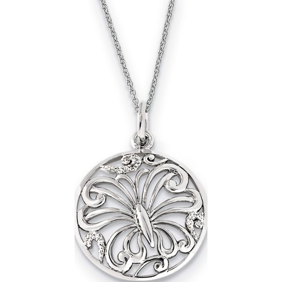 Sterling Silver Cz Miracles 18In Butterfly Necklace Made In Thailand qsx471