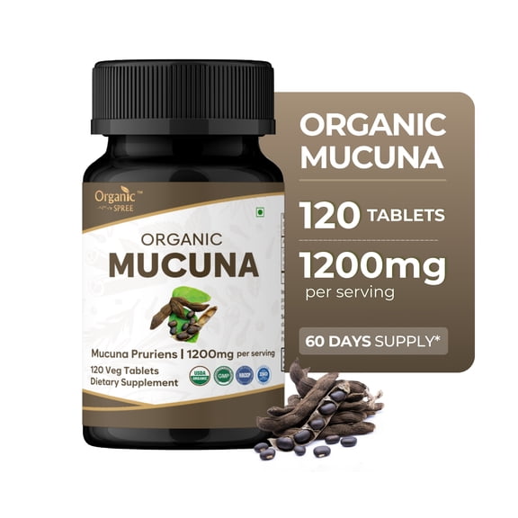 ORGANIC SPREE Mucuna Tablets 120 Tablets – Mucuna Pruriens Herbal Supplement – USDA Organic Certified – Vegetarian Ayurvedic Tablets