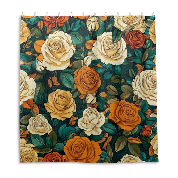 Colorful Flowers and Leaves Shower Curtain Liner 66x72 Inch Waterproof Shower Curtains Decorative Bathroom with 12 Pack Hooks
