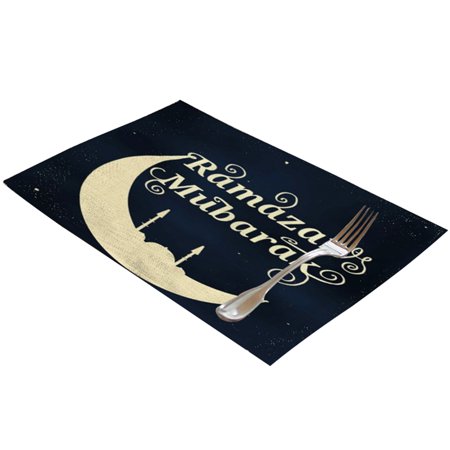 

JULYING Muslim Ramadan Kareem Linen Pad Dining Table Mat Coaster Bowl Cup Mat Mubarak Moon Pattern Kitchen Placemat Home Decor