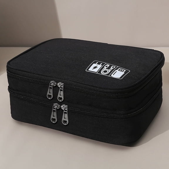 3-Layer Oxford Digital Storage Bag, Portable Travel Electronic Organizer Case for Cables, Chargers, Power Banks & Tech Accessories