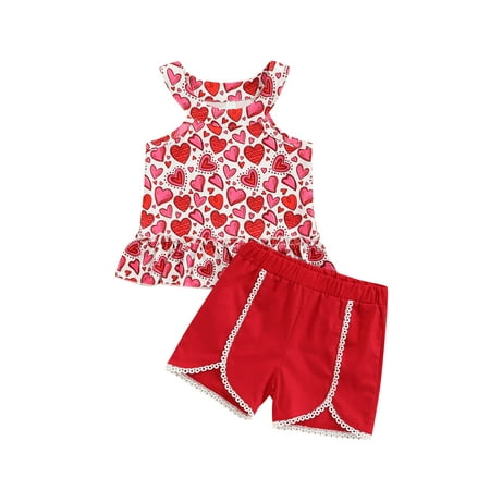 

Calsunbaby Kids Toddler Baby Girls 2pcs Outfits Set Sleeveless Heart Print Tops Shorts Valentine s Day Clothes Red 3-4 Years