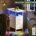 thumbnail image 6 of Narrow Side Table with Charging Station, Skinny Nightstand in White, Featuring 3 Fabric Drawers & Shelf, LED Light Included,  for Bedroom, Living Room, Small Spaces, Slim Bedside, 6 of 7