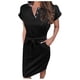 thumbnail image 1 of Vestido de camiseta sólido de manga corta de verano para mujer Vestidos casuales con lazo en la cintura Fridja  qw5251, 1 of 5