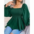 thumbnail image 5 of ZOELNIC Women's Peplum Tops Square Neck Ruffle Trim Long Sleeve Blouse Smocked Top Dressy Casual Shirts, L, 5 of 7