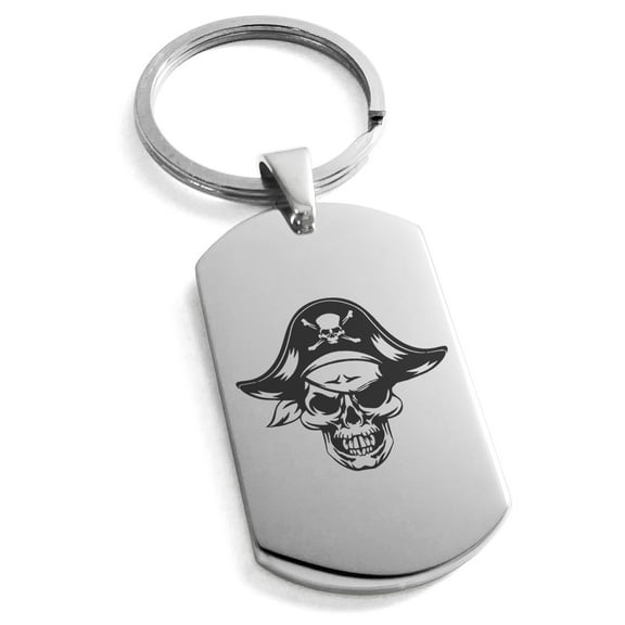 Tioneer Stainless Steel Pirate Captain Skull Engraved Dog Tag Celtic Keychain Keyring Premier