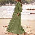 thumbnail image 7 of Daznico Women's Casual Linen Blend Midi Shirt Dress 3/4 Sleeve Button Down Pleated Detail Loose Fit Elegant Dress,XL, 7 of 7