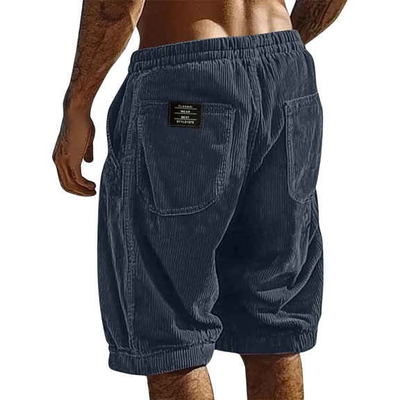 Men's Corduroy Shorts Elastic Waist Drawstring Cargo Short Multi-Pocket Lightweight Summer Casual Beach Shorts Black 2XL