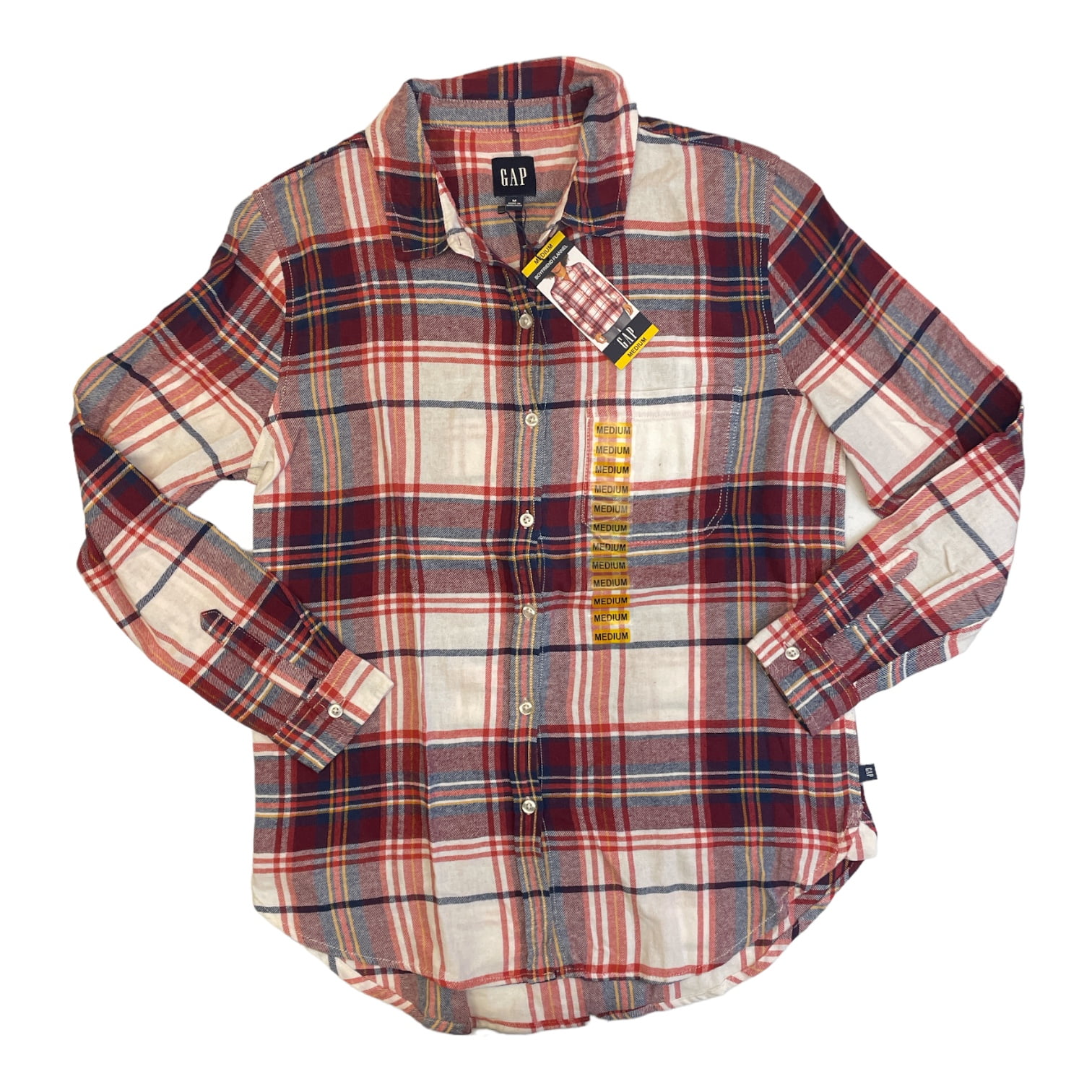 GAP Ladies Button Down Long Sleeve Relaxed Fit Boyfriend Flannel Top ...