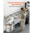 thumbnail image 3 of VEVOR 3 Compartment Sink, 18-Gauge 304 Stainless Steel, 10" x 14" x 10" Bowl Size, 3 Bay Commercial Kitchen Prep & Utility Sink with 2 Drainboards and Backsplash for Restaurant, Food Truck & Home Use, 3 of 9