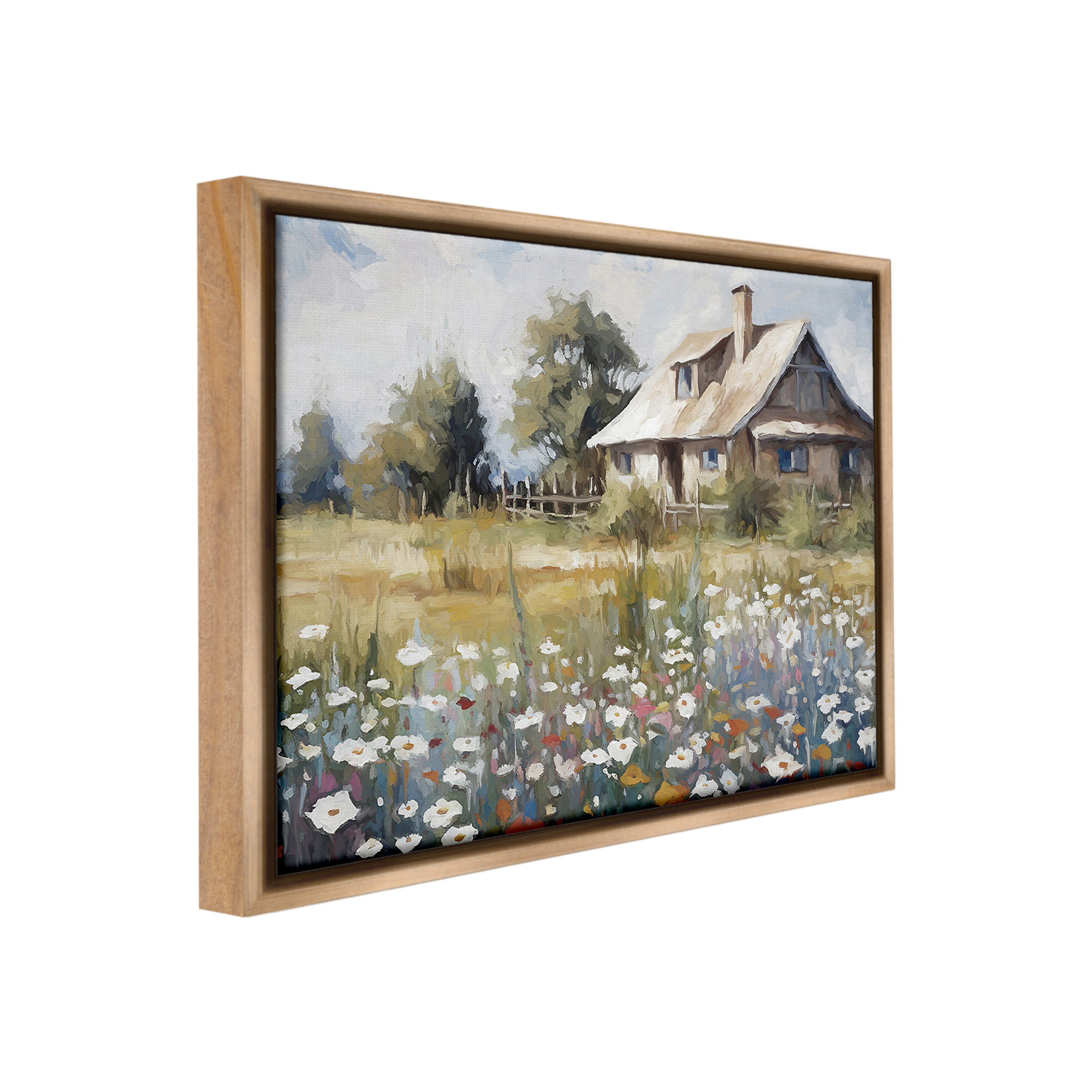 Stupell Industries Charming Prairie Cottage Landscape Painting Brown Floater Framed Canvas Art Print Wall Art, 21 x 17