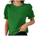 thumbnail image 2 of Summer Saving Clearance 2024! POTETI Women Tee Shirts Green Solid Color Crew Neck Shirt Tops Shirt Temperament Tops Short Sleeve Crew Neck Shirt/shirt, 2 of 4