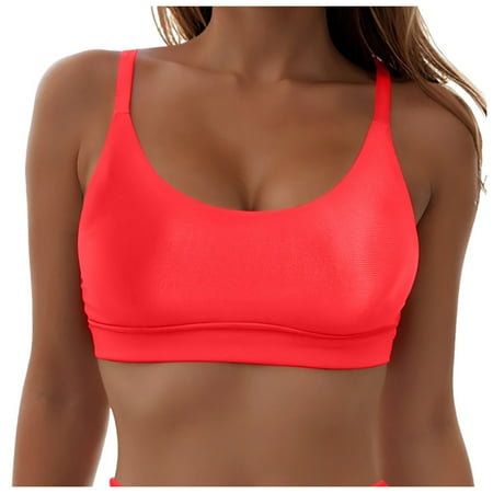 Cathalem Bikini Tops for Women Push Up Only Push Up Swim Top Bra Swimsuit Tops Padded Bathing Suit Top (Red S)