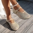 thumbnail image 6 of Seffadzy Women Rhinestone Mesh Summer Mary Jane Ballet Flats, Breathable Crystal Embellished Slip-On Shoes with Adjustable Strap Beige 36, 6 of 7