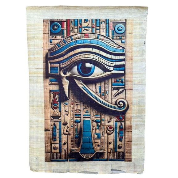 Eye of Horus with Intricate Hieroglyphics, Authentic Egyptian Papyrus Art Wall Decor, Symbol Representing Protection, Health & Restoration