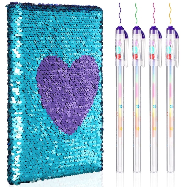 Cuaderno de lentejuelas Outus para niñas con bolígrafos de tinta de gel de 4 colores