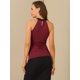thumbnail image 4 of Camiseta sin mangas con cuello halter elÃ¡stico sin mangas con fruncido de leopardo para mujer Vino-sÃ³lido M Unique Bargains Camiseta, 4 of 5