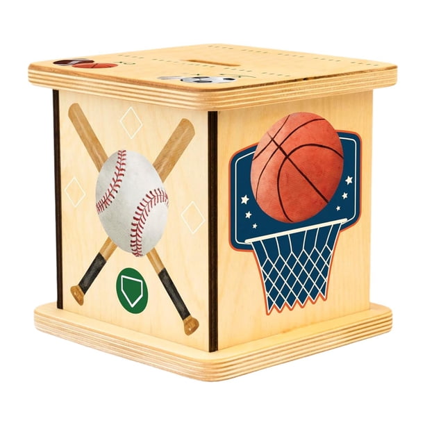 Alcancía de madera cuadrada, colección de alcancías, contenedor de escritorio, organizador Baloncesto